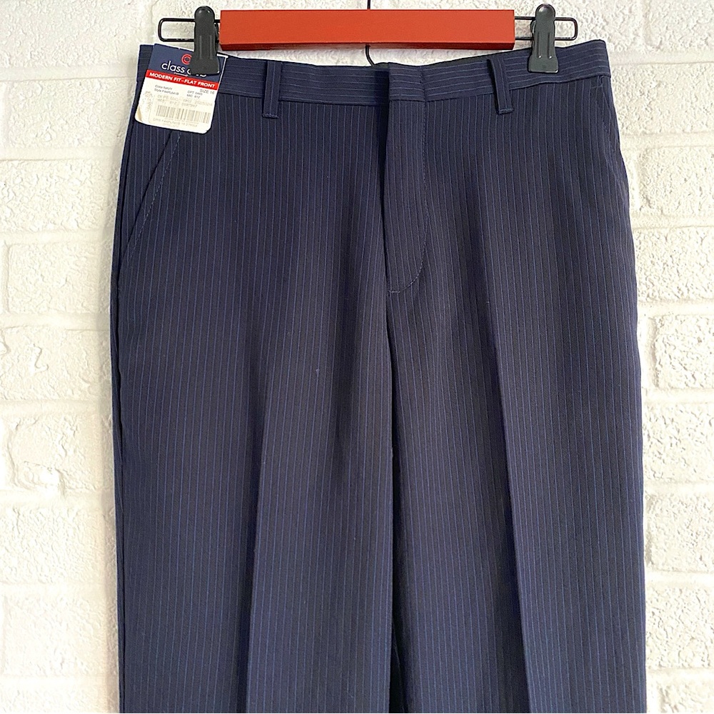 Class Club Boys Pants Flat Front Navy Blue Stripe 16 NWT Church Wedding Event
